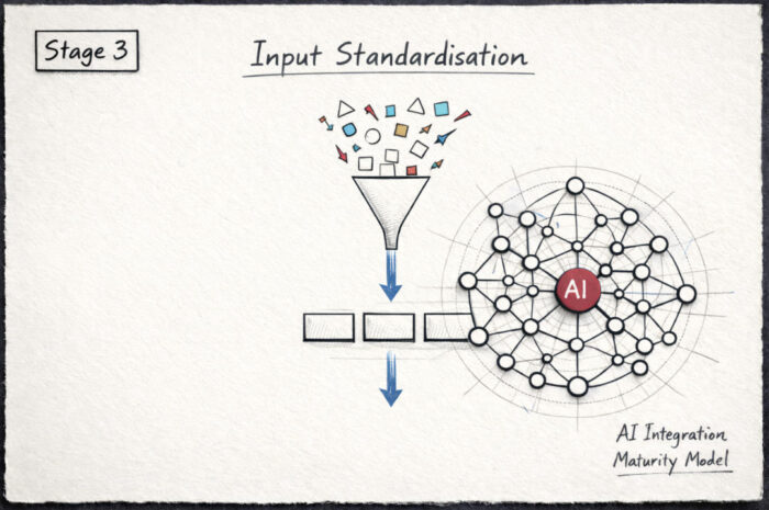 Diagram showing how structured inputs improve AI workflow reliability and output consistency.